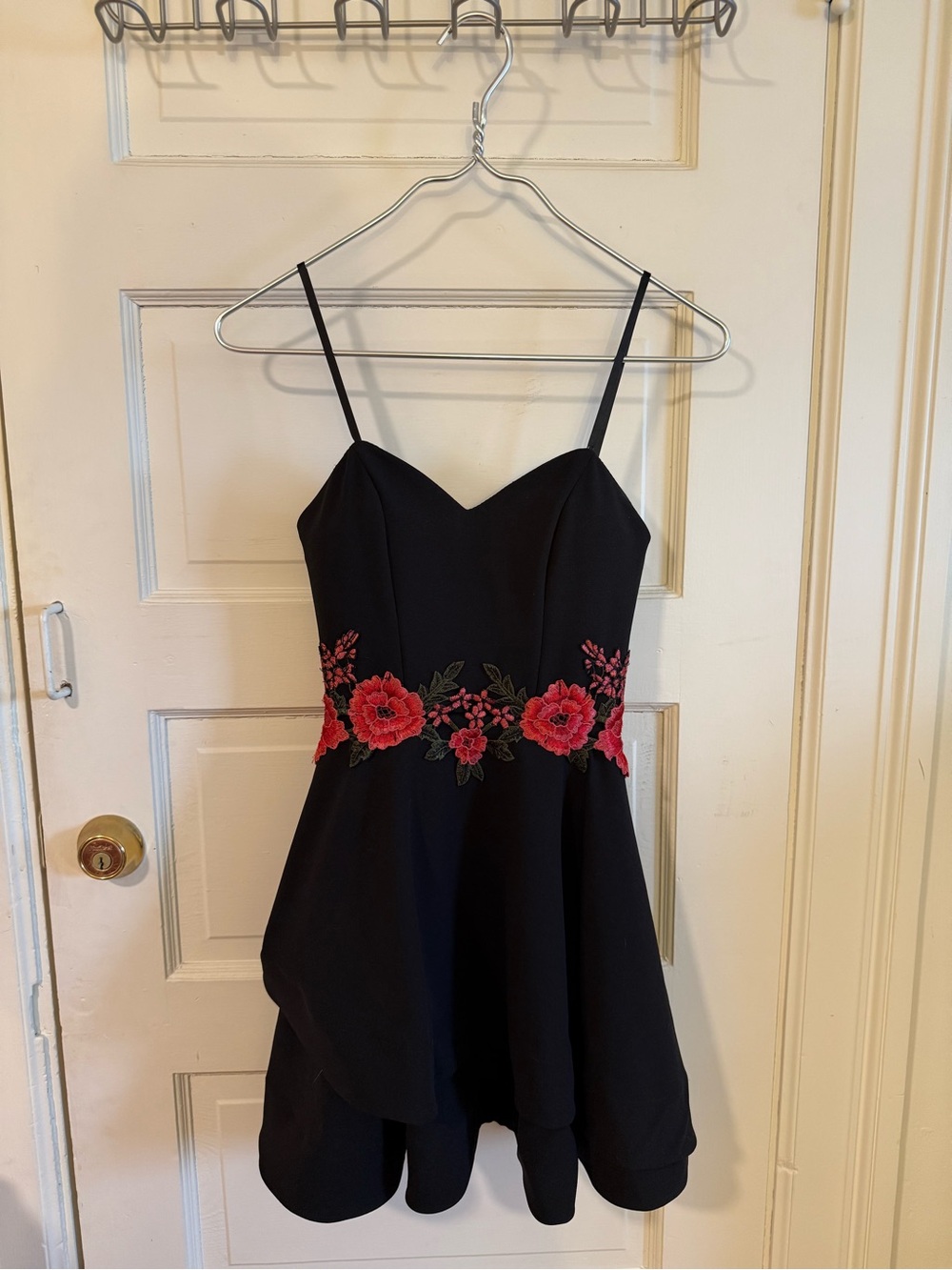 B Darlin Black Spaghetti-Strap Dress with Red Floral Accent
